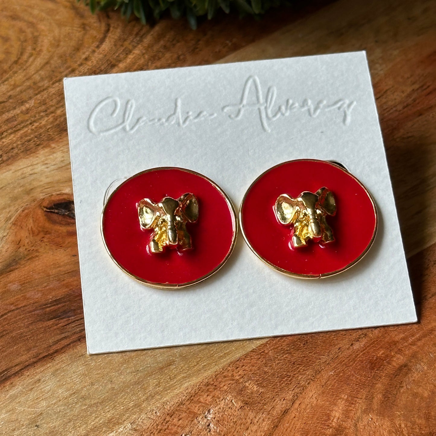 Red Mini Elephant Post Earrings