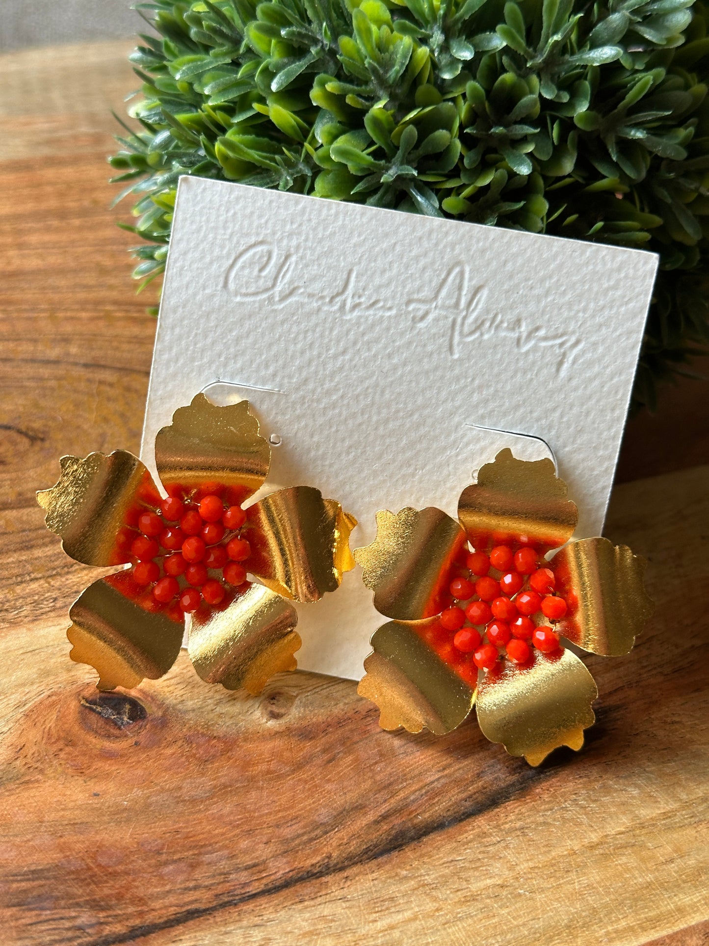 Orange Poppy Flower Earrings