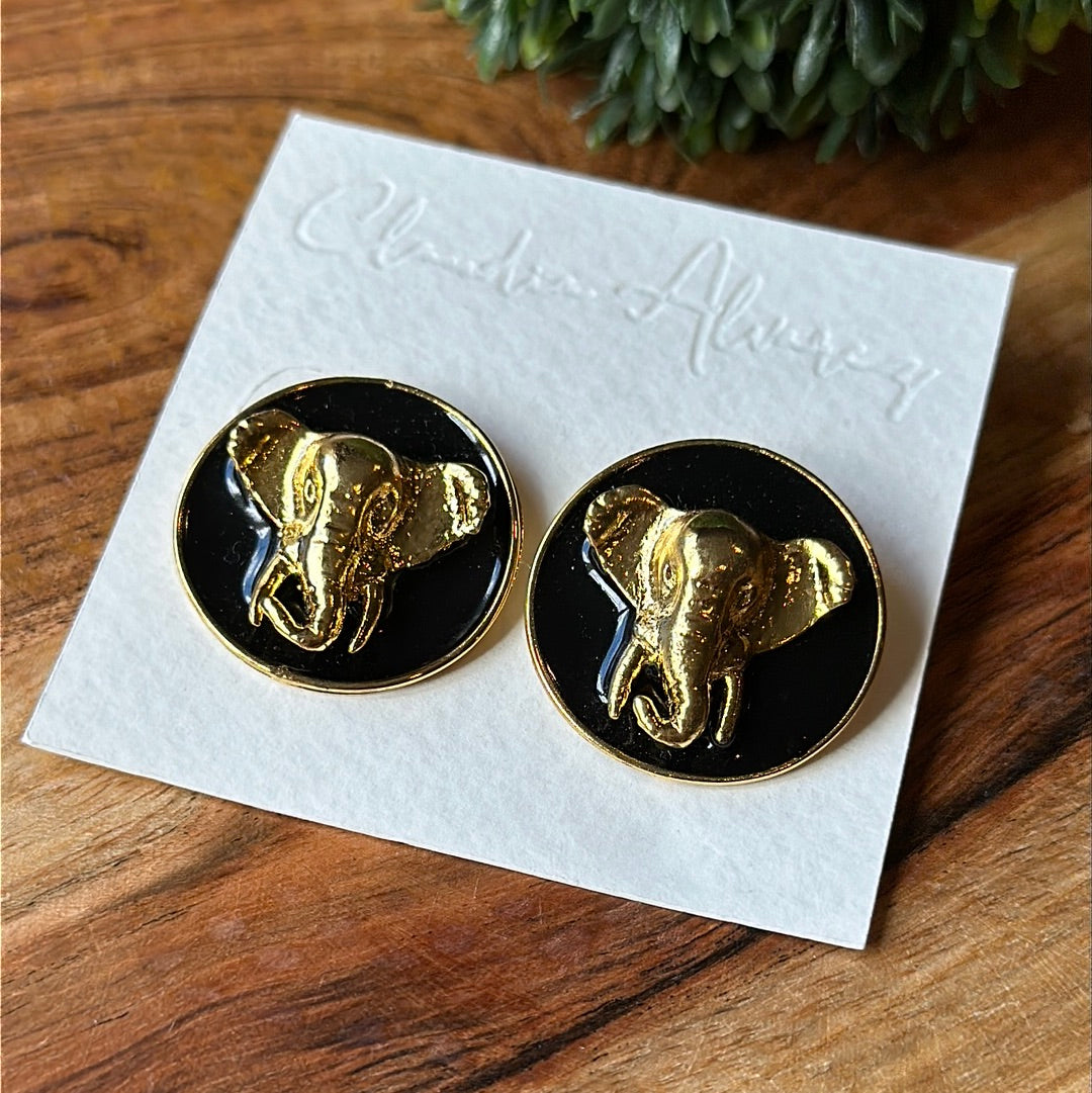 Black Elephant Post Earrings
