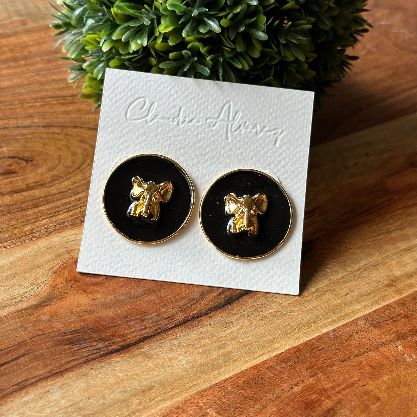 Black Mini Elephant Post Earrings
