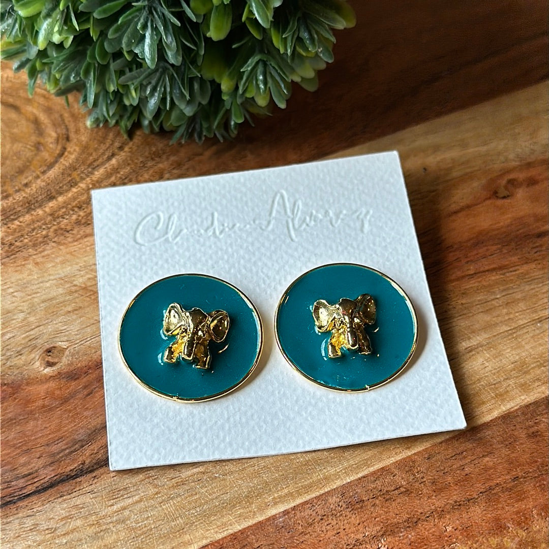 Green Mini Elephant Post Earrings