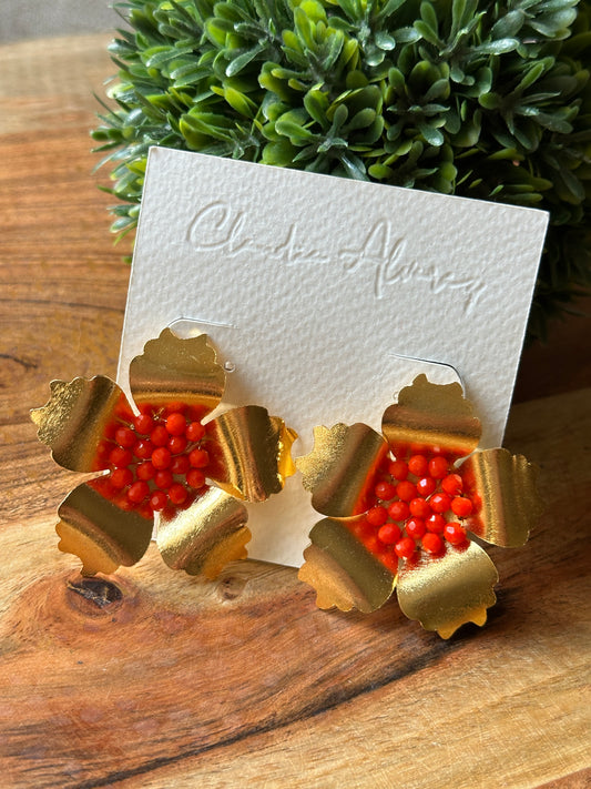 Orange Poppy Flower Earrings