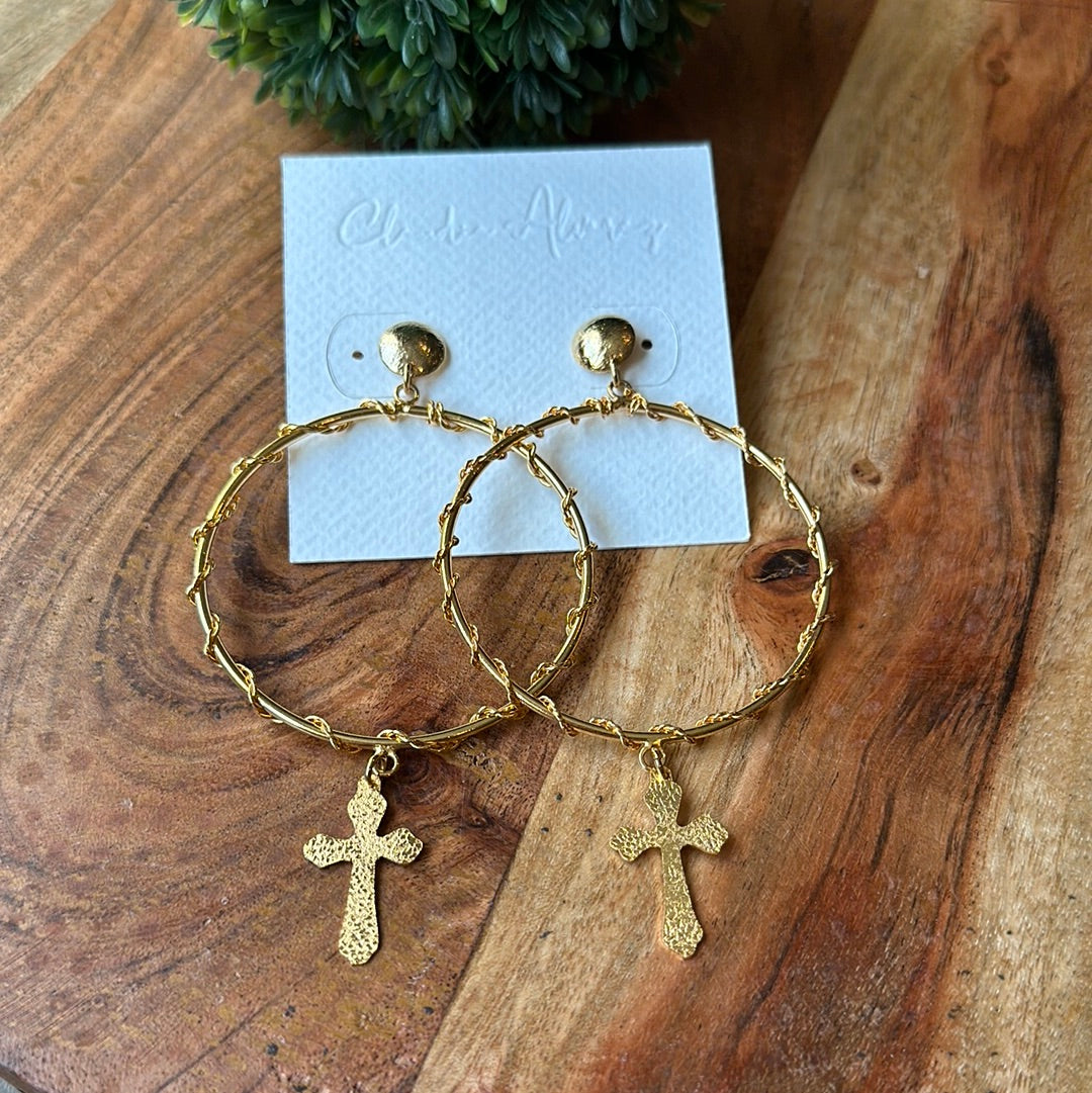 Hoop + Cross Dangle Earrings